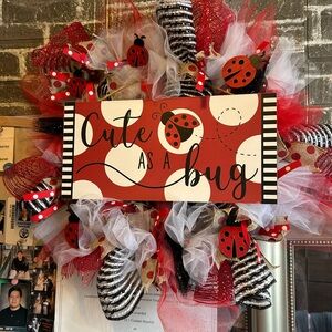 Cute as a Bug Red and White Holiday Wreath - Unbranded
